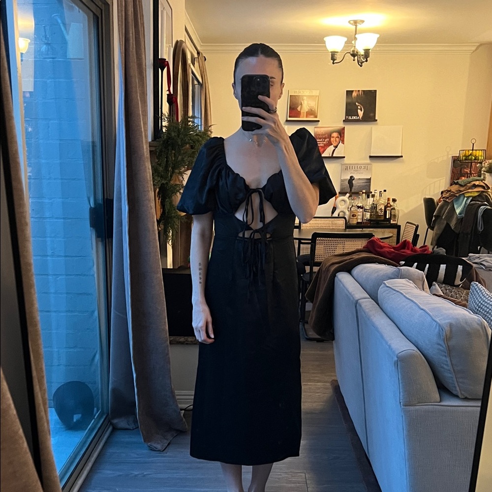 Missguided Black Puff Sleeve Midi Dress